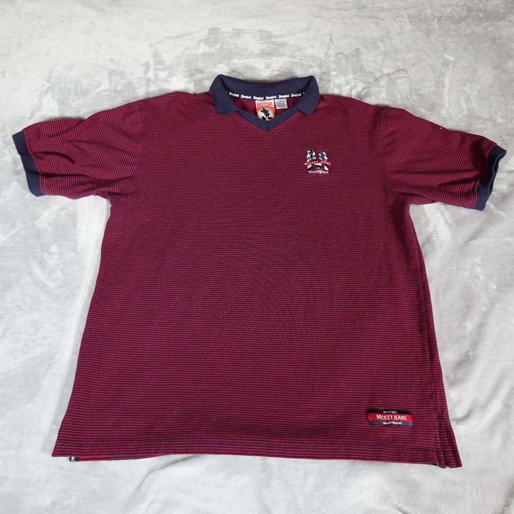 Vintage Mickey Jeans Disneyland Collared Shirt Mens XL Striped Preppy 90s - Picture 2 of 8